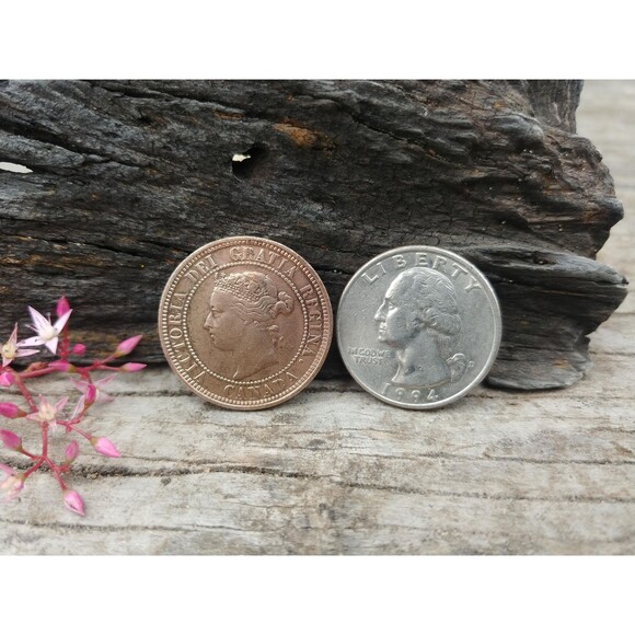 Antique 1886 Canada One Cent Coin, Vintage Queen Victoria Canadian Penny - Picture 9 of 10